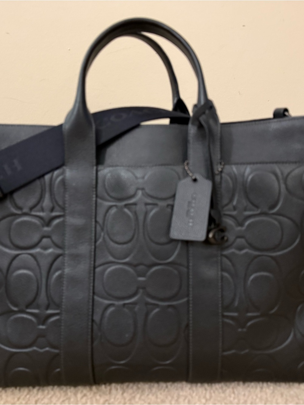 Coach Black Embossed Signature Leather Tote